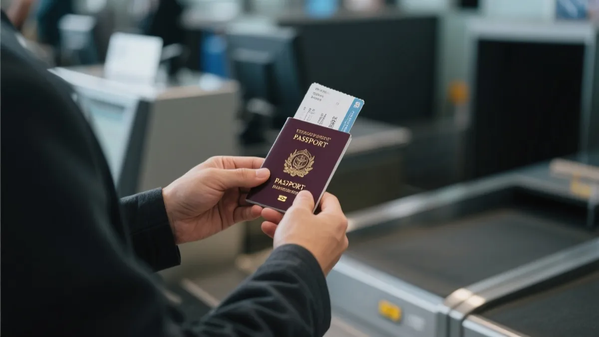 机场值机与护照签证检查的旅行场景