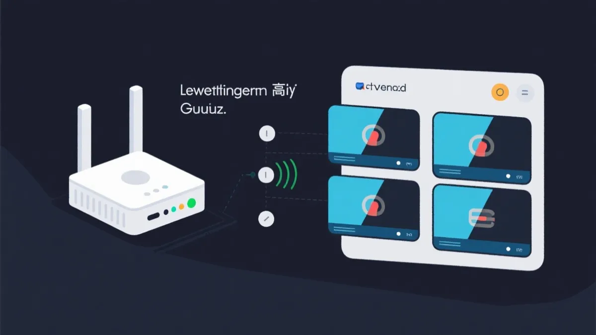 路由器QoS与多屏投屏同步的设置界面风格插画